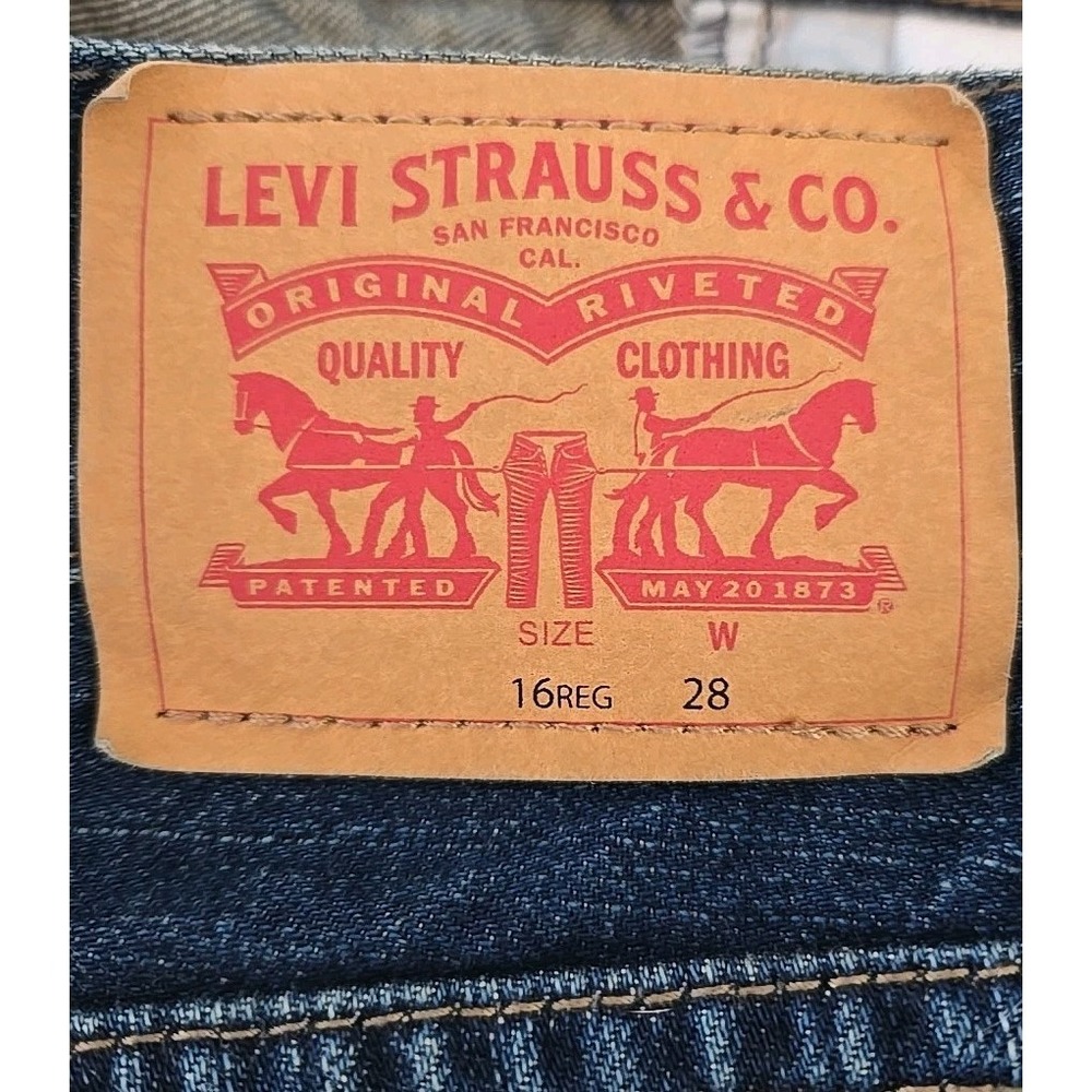 Levi's 505 Denim Shorts Youth 16 ‎ Dark Washed Blue Knee Length Pre Owned - Picture 5 of 7